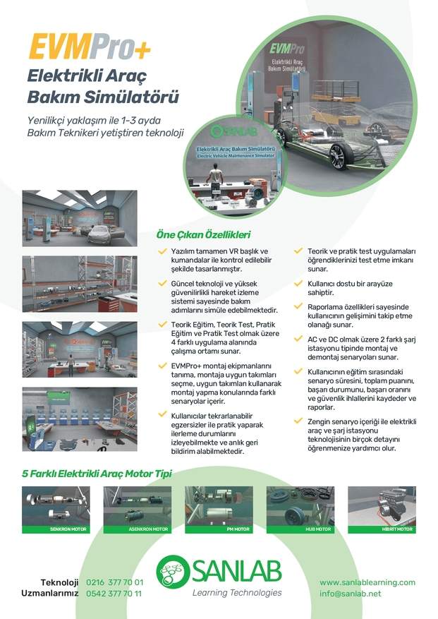 Elektrikli araç bakım simülatörü ürün broşürü