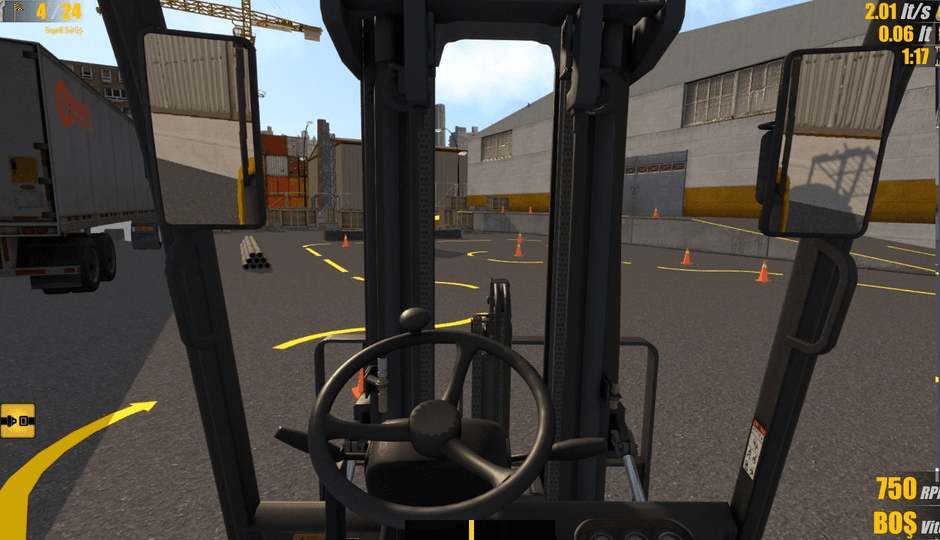 Reach truck simülasyonu içerisinden engelli sürüş resmi