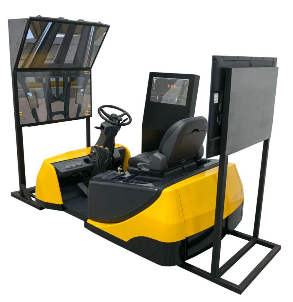 Visual of the forklift simulator in full form.