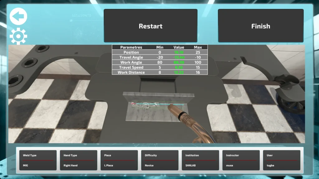 Welding simulator screen 6